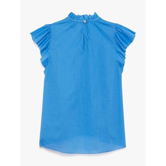 NWT Kate Spade Solid High-Neck Top Ruffle Top Blue XXS - Picture 2 of 7